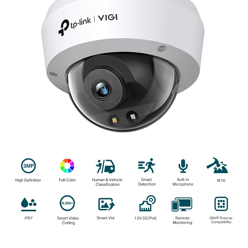 TP-LINK VIGI 3MP Full-Color Dome Network Camera VIGI C230, 4mm  (VIGI-C230-4) - The source for WiFi products at best prices in Europe 